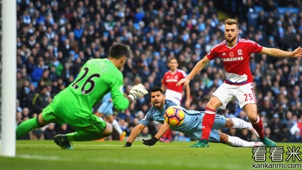 英超-德容恩头球绝平阿圭罗破门 曼城1-1憾平米堡